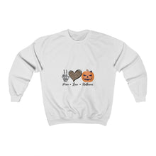 Load image into Gallery viewer, Peace Love and Halloween, Unisex Heavy Blend™ Crewneck Sweatshirt