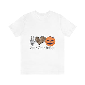 Peace, Love and Halloween, Unisex Jersey Short Sleeve Tee