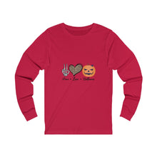 Load image into Gallery viewer, Peace Love and Halloween, Unisex Jersey Long Sleeve Tee